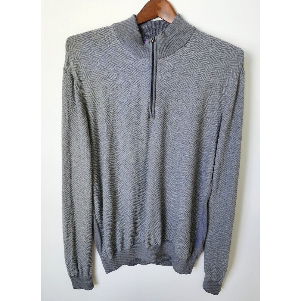 Robert Graham Mens 3XL Classic Fit Quarter Zip Sweater Pullover Gray 100% Cotton